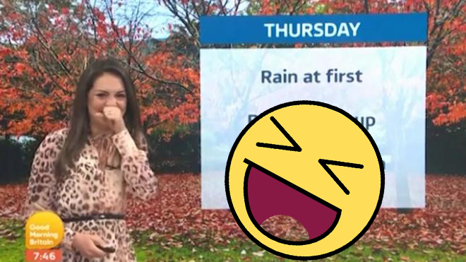 Laura Tobin The weather presenter disrupted the live broadcast with laughter.