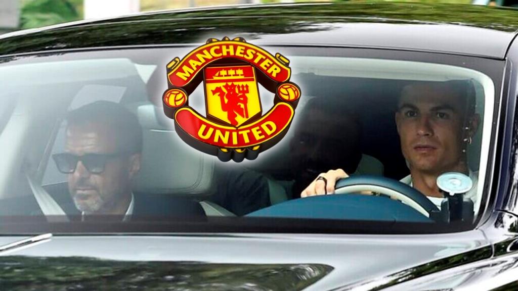 Cristiano Ronaldo and agent Jorge Mendes arrive at Carrington ahead of talks with Manchester United