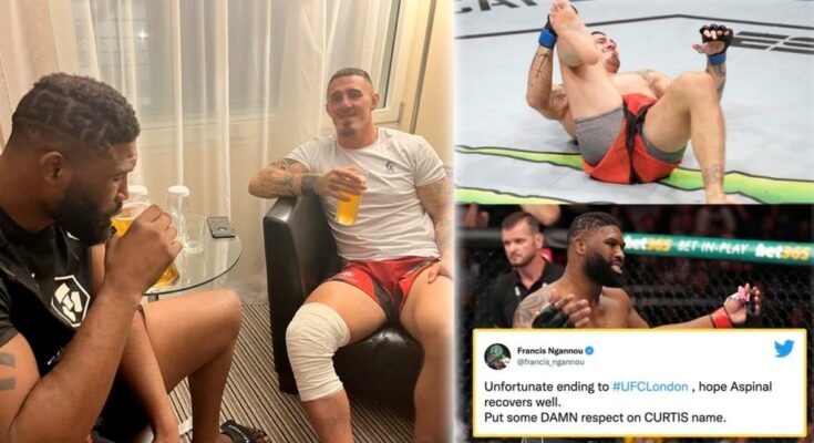 Professional fighters reacted after Tom Aspinall suffer a catastrophic knee injury in Round 1 against Curtis Blaydes at UFC London