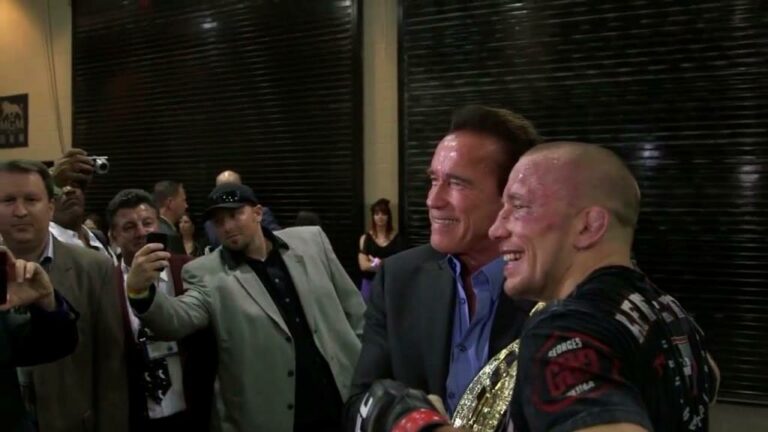 Watch as Georges St-Pierre meets Arnold Schwarzenegger at UFC 167