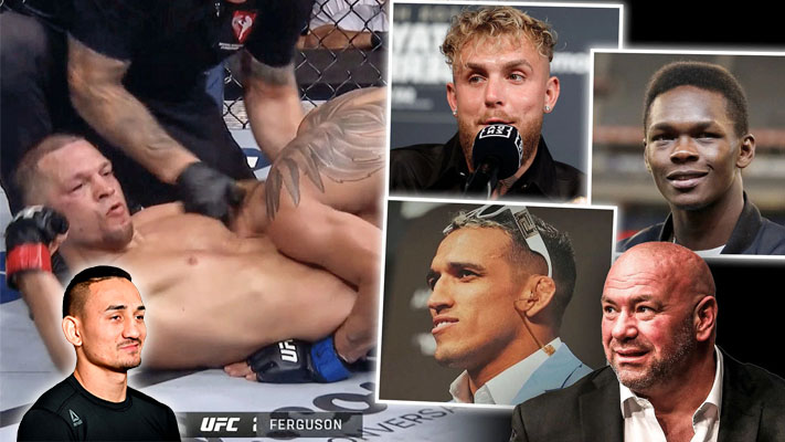Reaction of professional fighters after Nate Diaz taps out Tony Ferguson at UFC 279