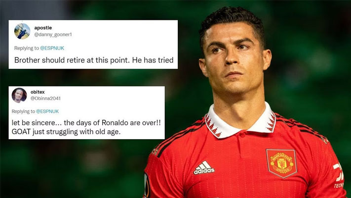 Rival fans brutally troll Cristiano Ronaldo as he has forgetful outing in front of goal for Manchester United during 3-2 win over Omonia