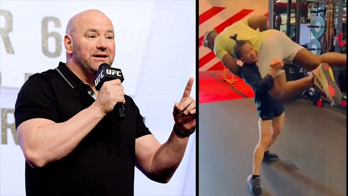 Dana White reacted to a video of Zhang Weili lifting up Francis Ngannou, which went viral on the internet a few weeks ago