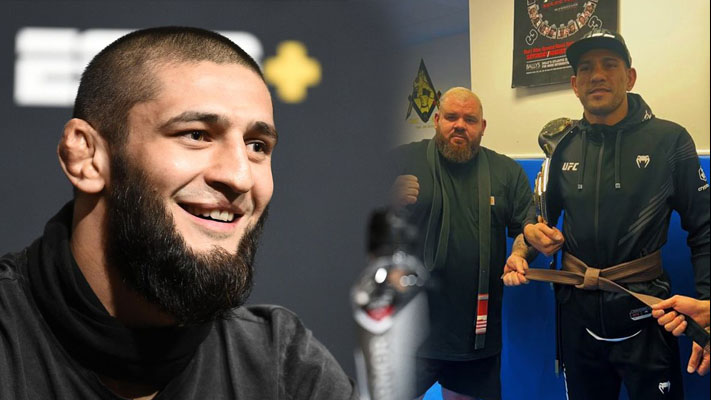 Khamzat Chimaev is amused by Alex Pereira being awarded a brown belt in Brazilian jiu-jitsu after dethroning Israel Adesanya at UFC 281