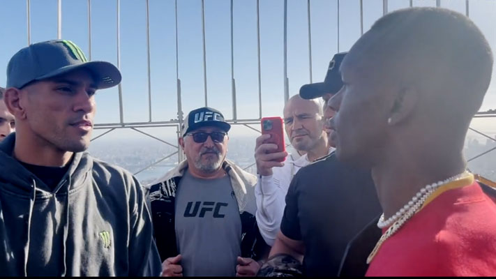 Watch the video where Israel Adesanya and Alex Pereira face off on top of the Empire State Building ahead UFC 281