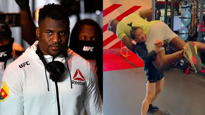 Take a look how the miniature Weili Zhang easily lifted a huge guy Francis Ngannou: Video