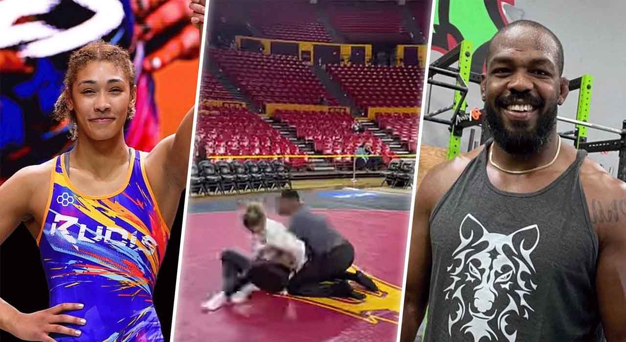 Check out how Jon Jones playfully grapples with rising female wrestler Kennedy Blades