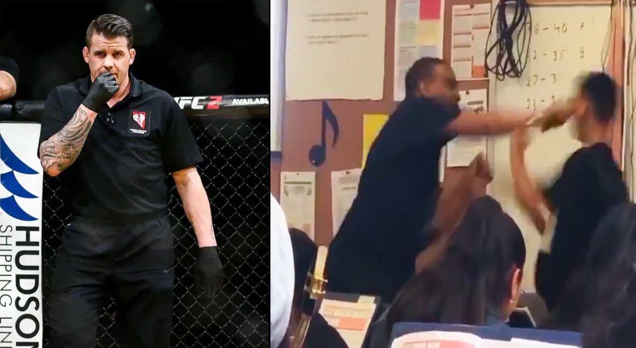 One of the most famous UFC referee Marc Goddard reacts to viral teacher vs. student fight