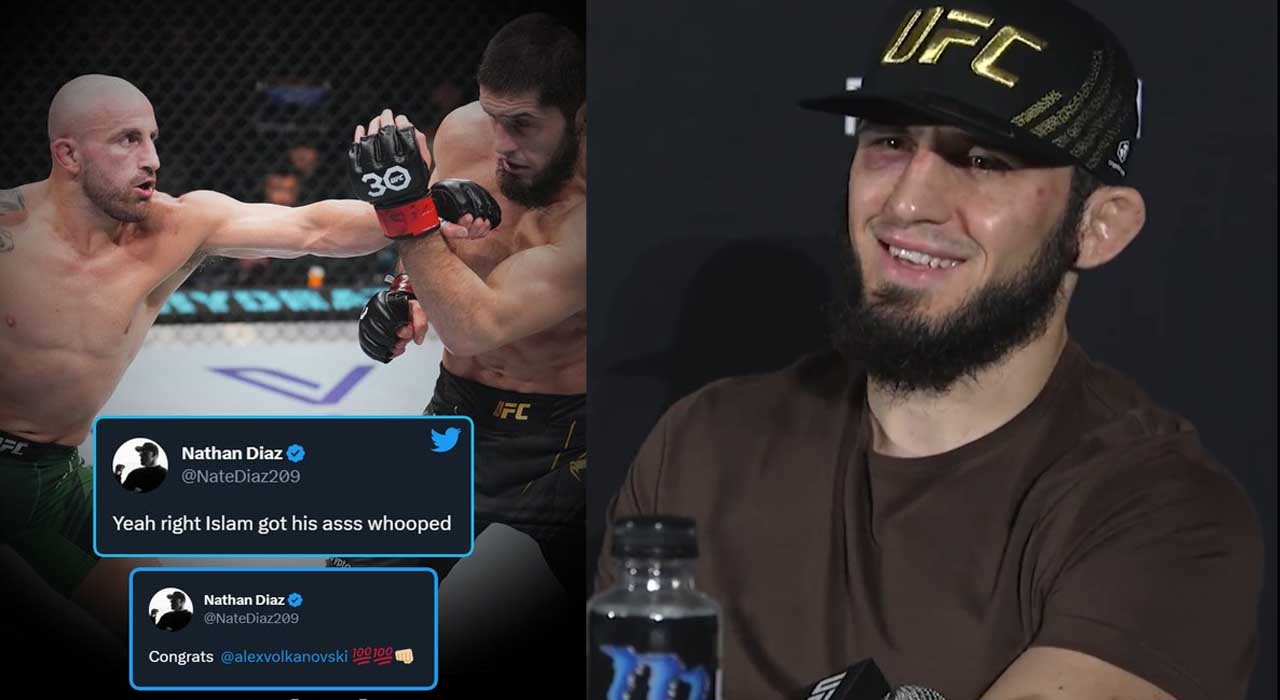 Islam Makhachev humorously replied to Nate Diaz picking Alexander Volkanovski as his UFC 284 winner
