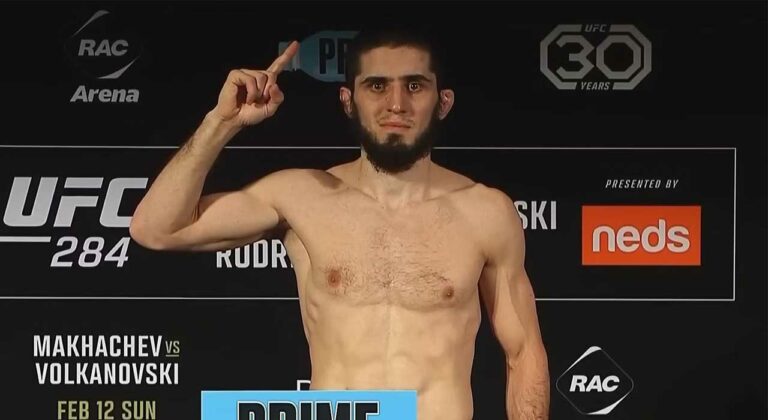 Tears streamed down the cheeks of the lightweight champion Islam Makhachev as he makes weight for UFC 284