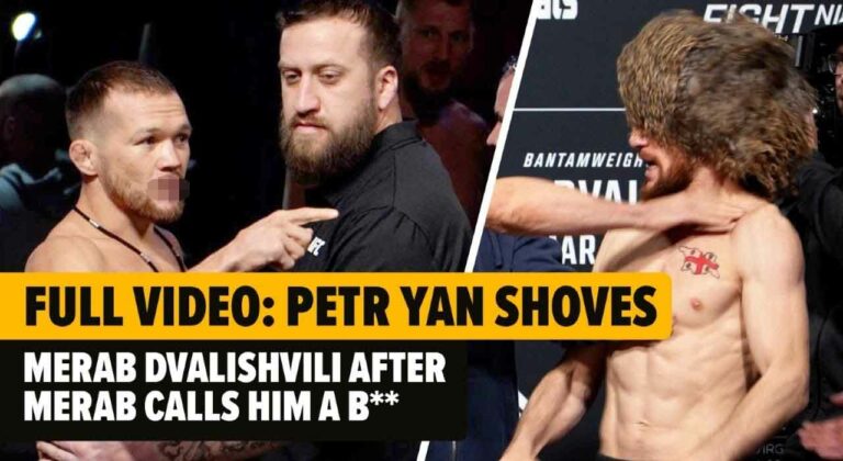 Petr Yan viciously shoves Merab Dvalishvili during UFC Las Vegas faceoff