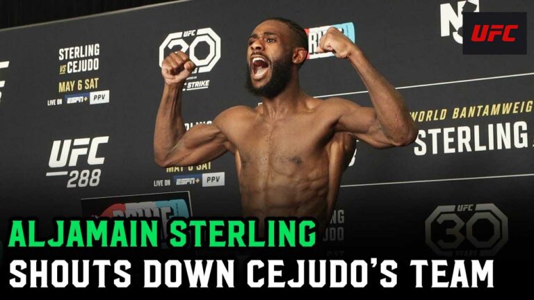 Take a look how Henry Cejudo’s team heckles Aljamain Sterling with ‘and new’ chants during weigh-ins ahead of UFC 288 showdown