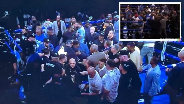 Take a look at Floyd Mayweather vs. John Gotti III ends in mayhem after disqualification – Crazy video frames