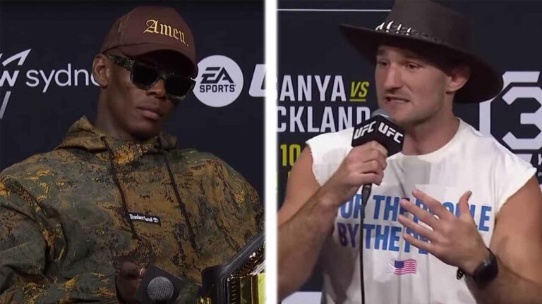 Check out how Sean Strickland goes unhinged on Israel Adesanya’s feud with ex and dog video at UFC 293 press conference