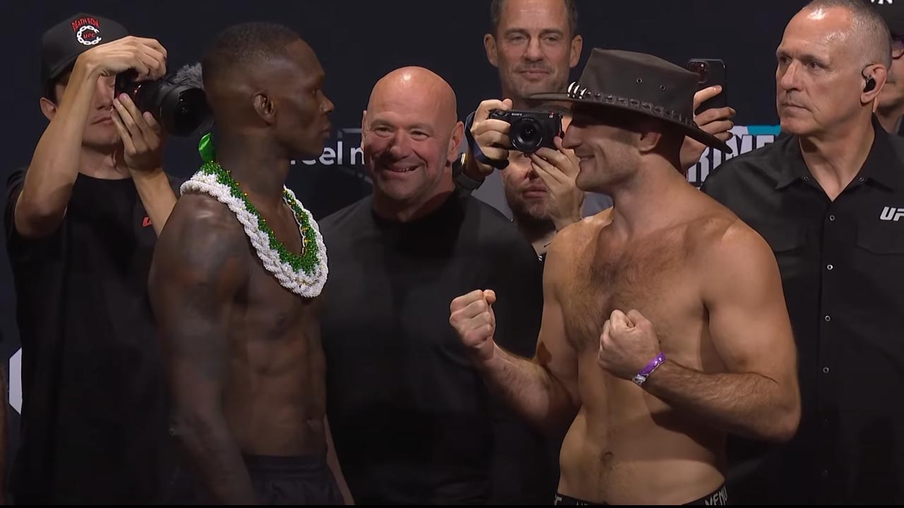 Sean Strickland made a fiery speech again at Friday’s ceremonial weigh-ins for UFC 293