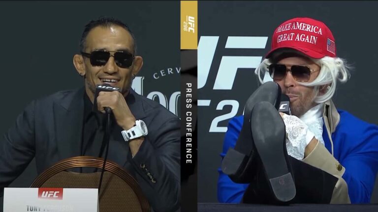 Take a look how Colby Covington’s heated back and forth with Tony Ferguson at UFC 296 presser quickly turns into friendly camaraderie [VIDEO]