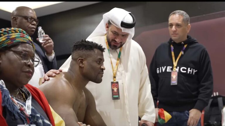 New video shows Francis Ngannou in the dressing room immediately after Anthony Joshua’s knockout