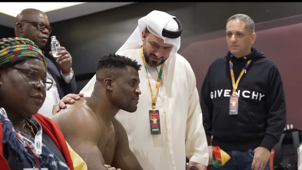New video shows Francis Ngannou in the dressing room immediately after Anthony Joshua's knockout