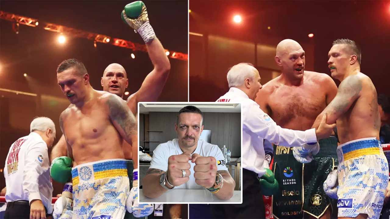 Oleksandr Usyk shows off his facial and hand injuries three days after Tyson Fury fight