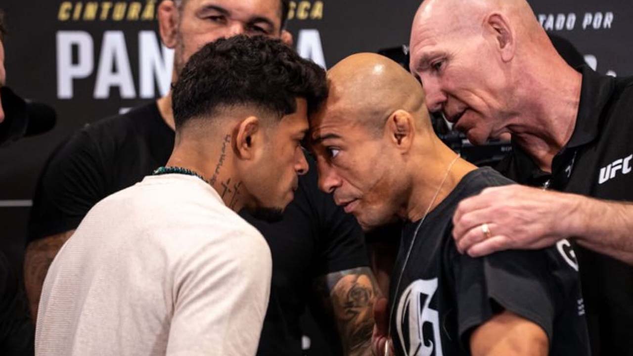 Take a look how Jose Aldo gets heated in faceoff with Jonathan Martinez ahead of UFC 301 return