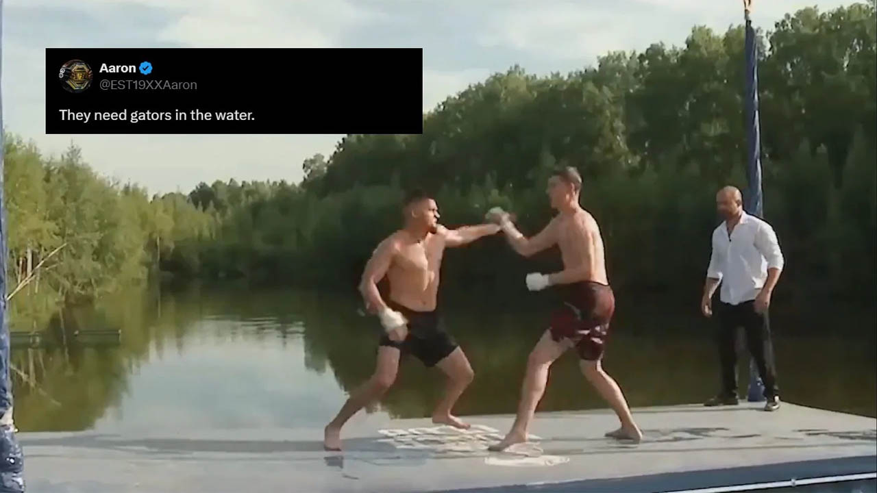 Check out how Fans give hilarious reactions to Russians allegedly competing in bare-knuckle fight 20ft above water